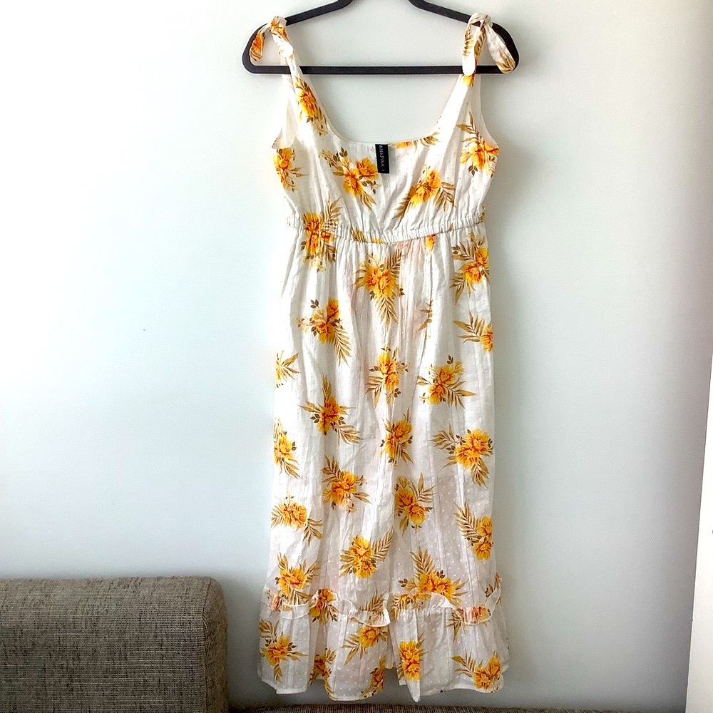 Minkpink White Yellow Floral MIDI Women’s Dress Summer Light Weight